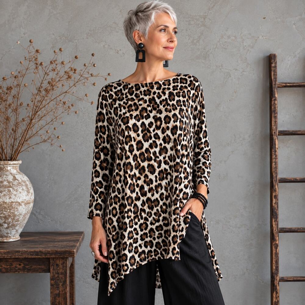 Chico's Brown tan Leopard Stretch Knit Top 2
